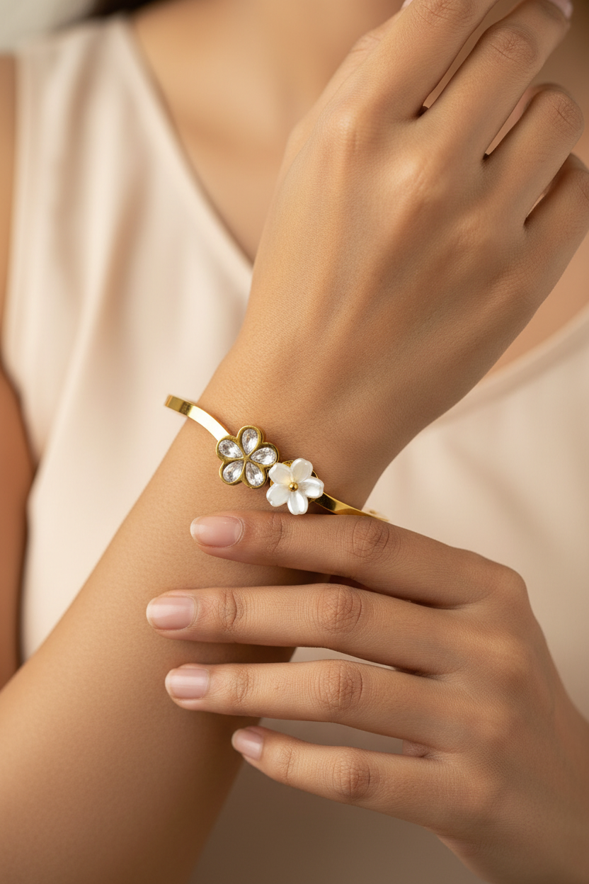 WHITE FLORAL RENITY BRACELET (CUFF)