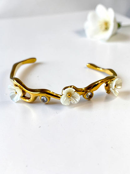 WHITE FLORAL SERENITY BRACELET (CUFF)