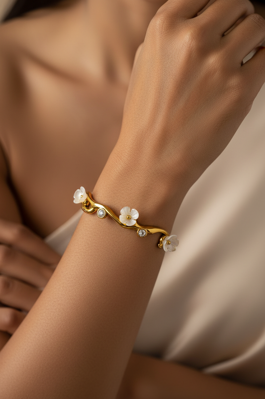 WHITE FLORAL SERENITY BRACELET (CUFF)