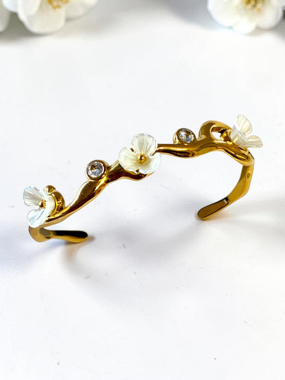 WHITE FLORAL SERENITY BRACELET (CUFF)