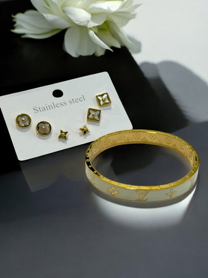 WHITE SLEY  BRACELET AND EARRING (COMBO)