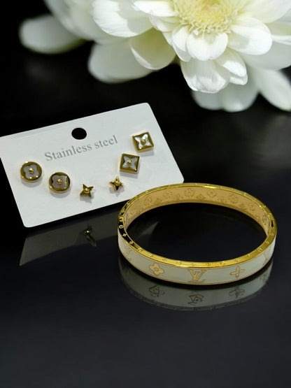 WHITE SLEY  BRACELET AND EARRING (COMBO)