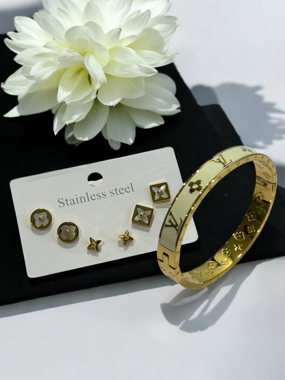 WHITE SLEY  BRACELET AND EARRING (COMBO)