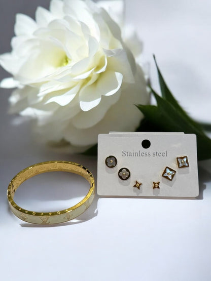 WHITE SLEY  BRACELET AND EARRING (COMBO)