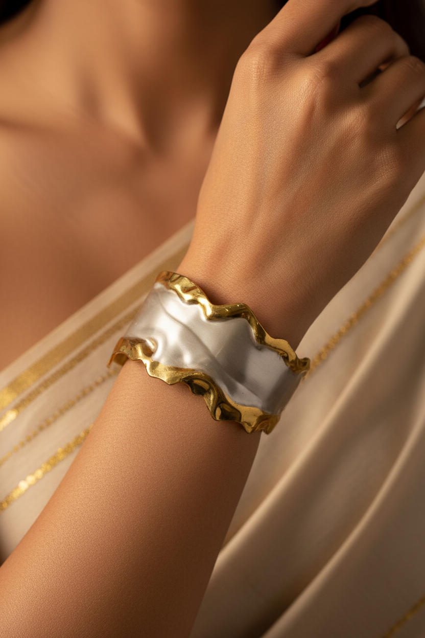 WHITE WAVY PETAL SANTY BRACELET (CUFF)