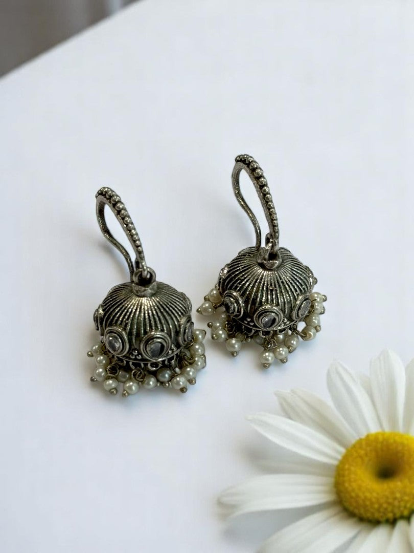 GERMAN SILVER HOOP ZUMKI EARRINGS