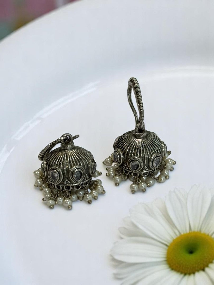GERMAN SILVER HOOP ZUMKI EARRINGS