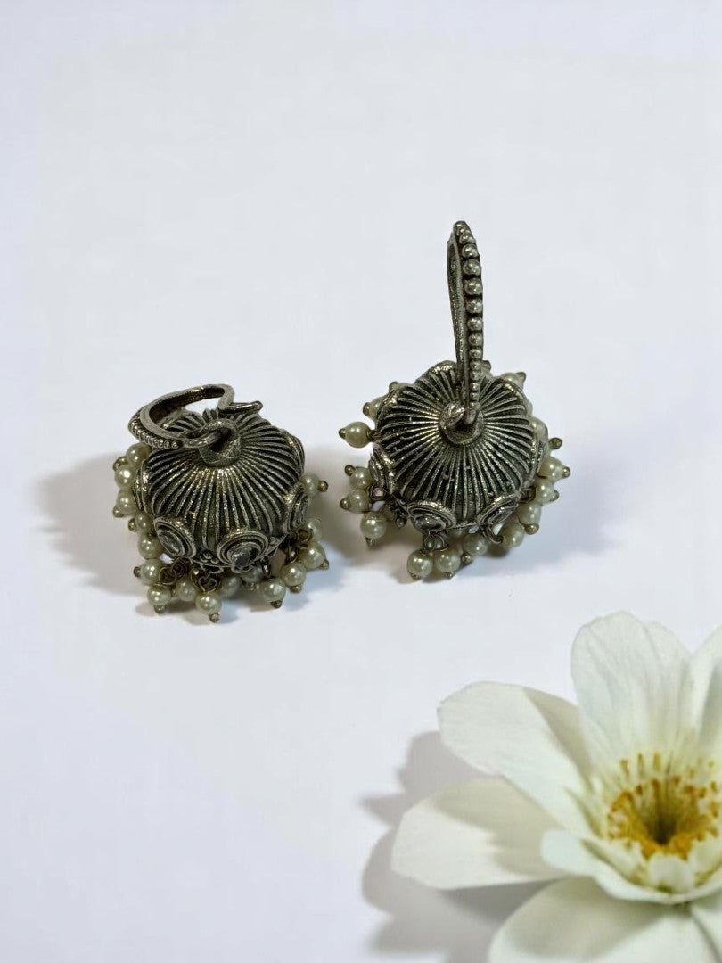GERMAN SILVER HOOP ZUMKI EARRINGS