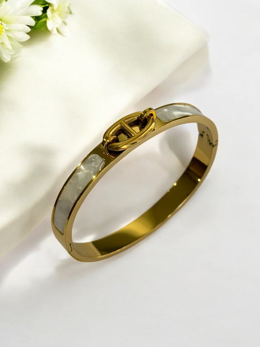 GOLDEN AND WHITE BELT TYPE BRACELET