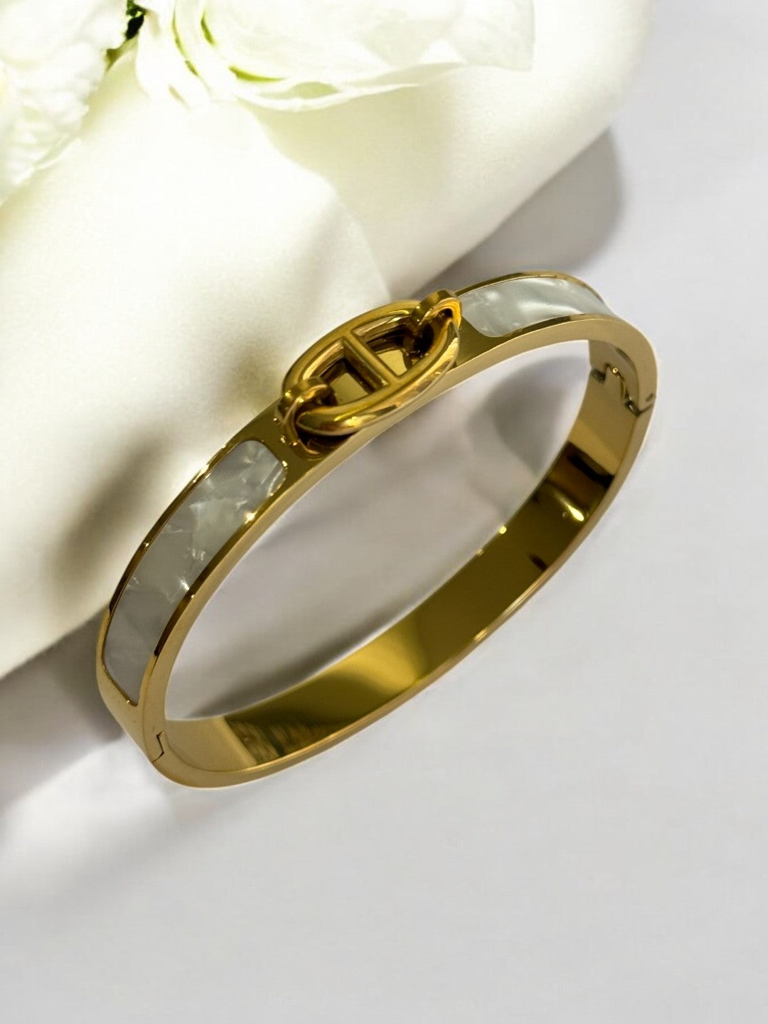 GOLDEN AND WHITE BELT TYPE BRACELET