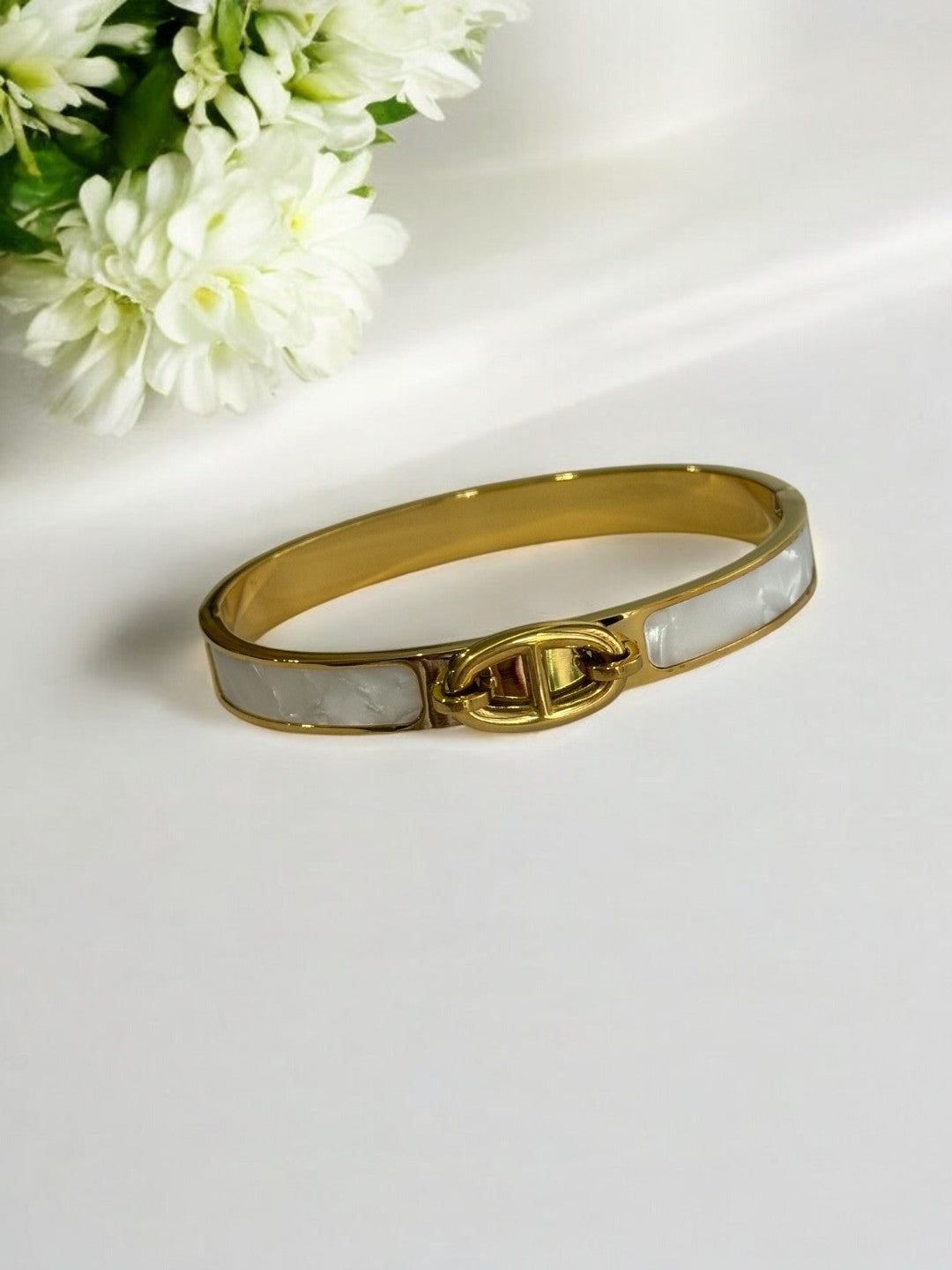 GOLDEN AND WHITE BELT TYPE BRACELET