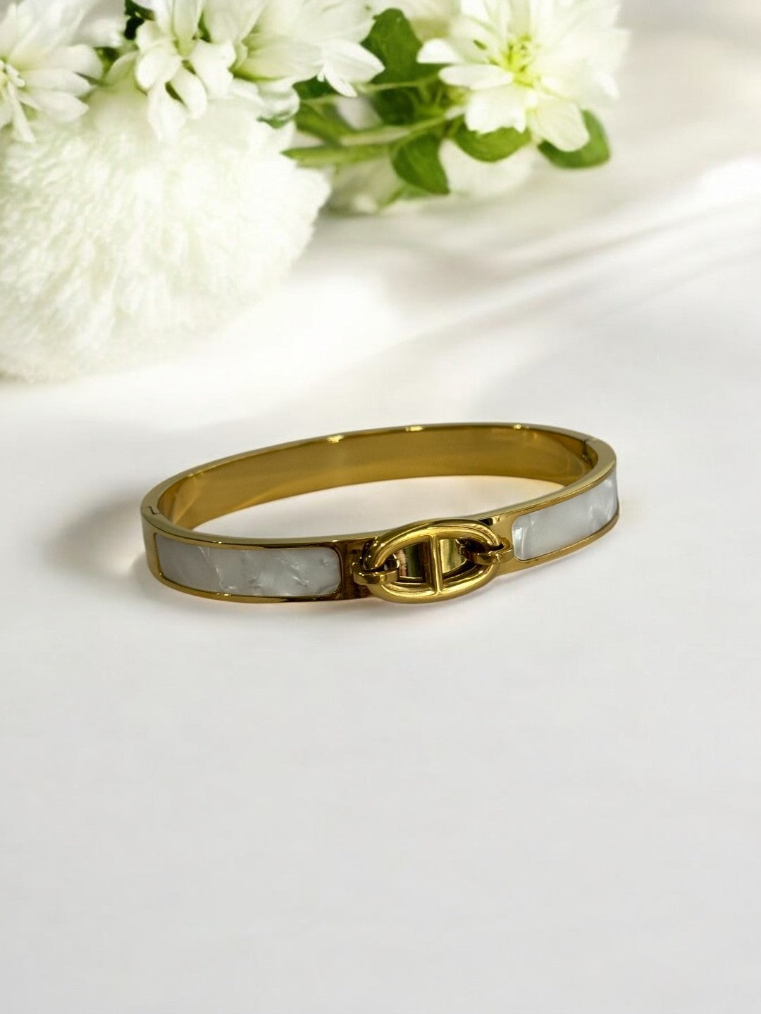 GOLDEN AND WHITE BELT TYPE BRACELET
