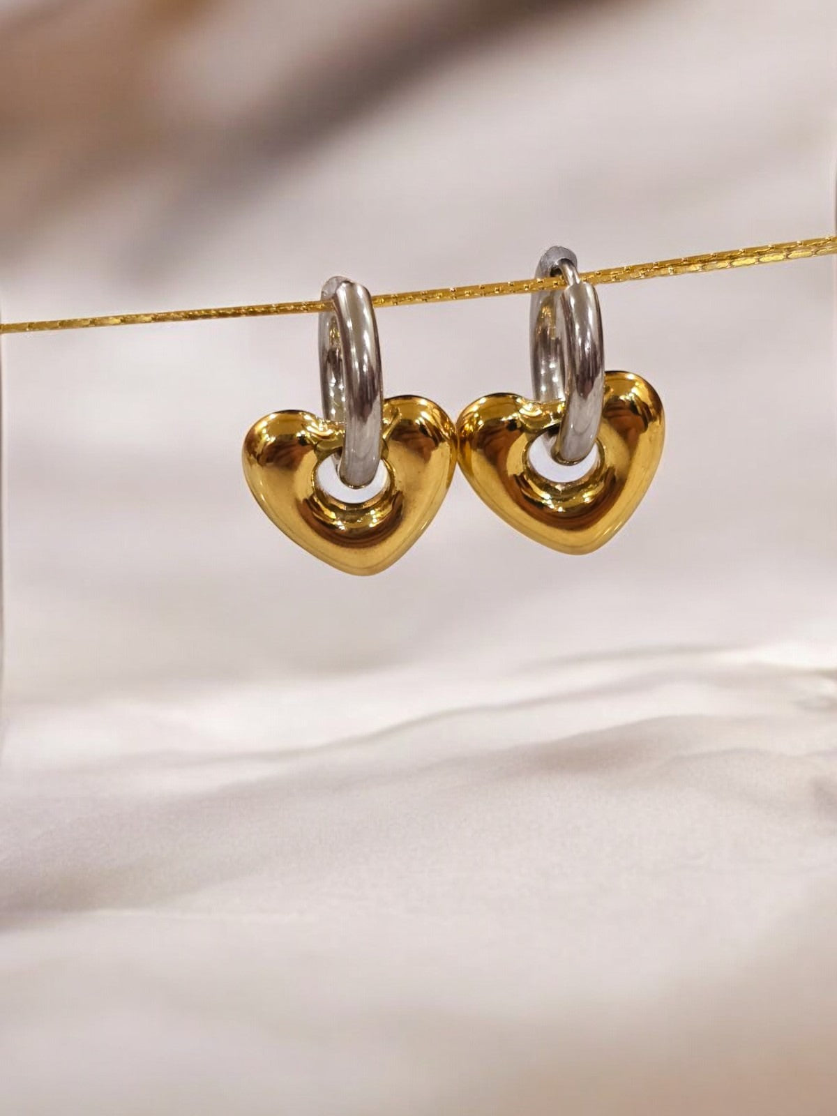 SILVER HOOP GOLD HEART LICIE EARRINGS