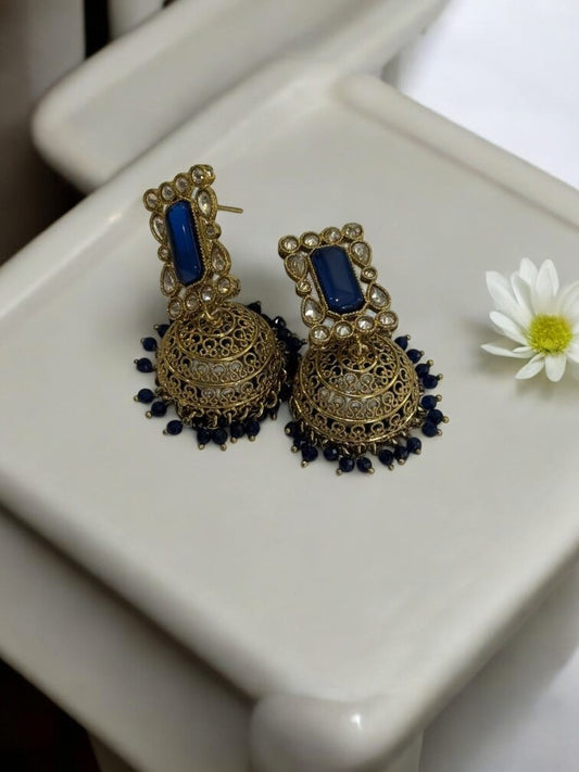 BLUE GHATISHA KUNDAN EARRINGS