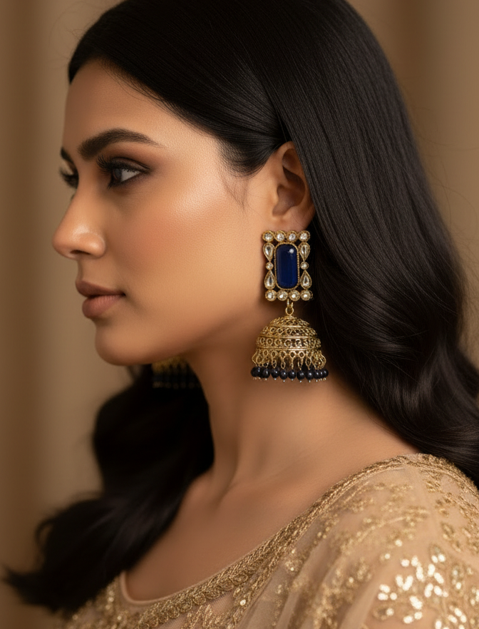 BLUE GHATISHA KUNDAN EARRINGS