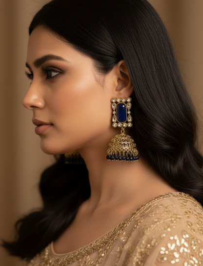 BLUE GHATISHA KUNDAN EARRINGS