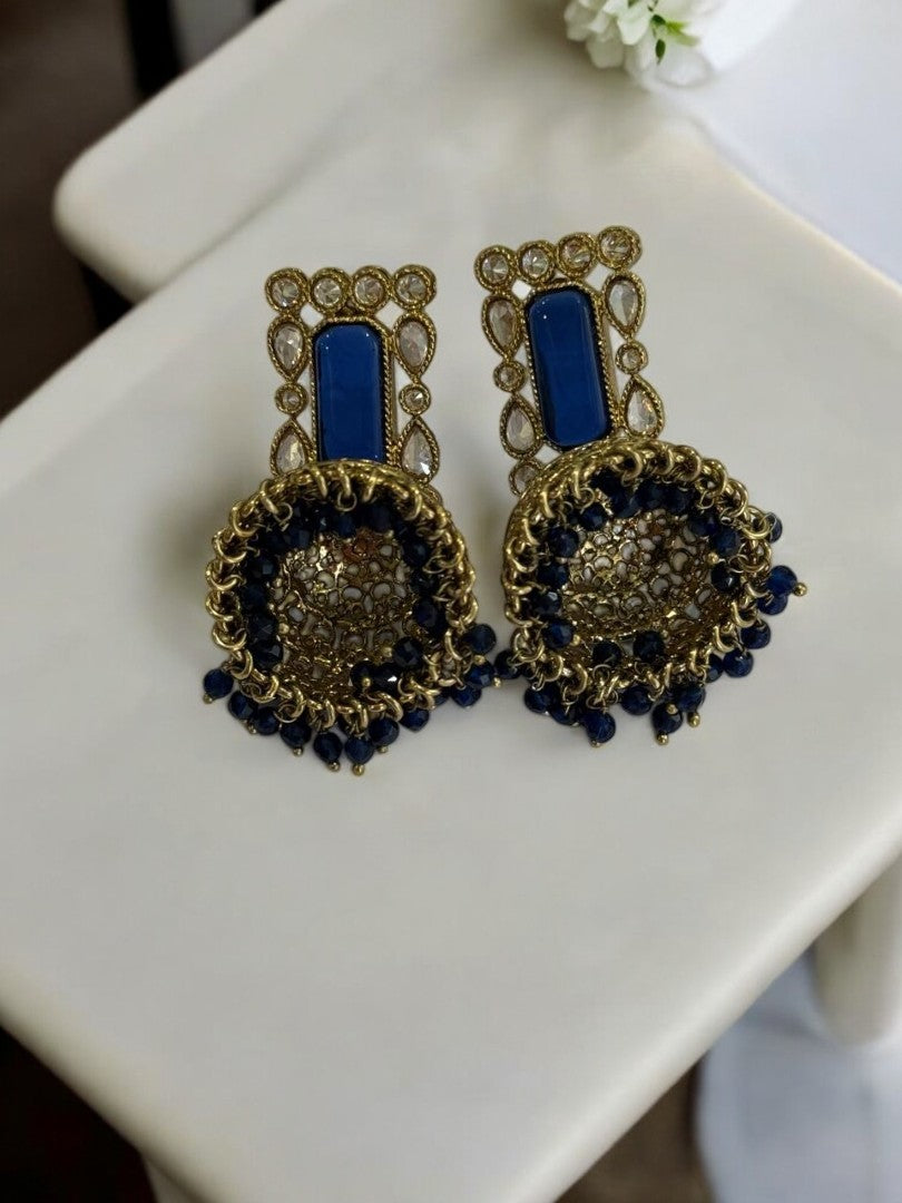BLUE GHATISHA KUNDAN EARRINGS