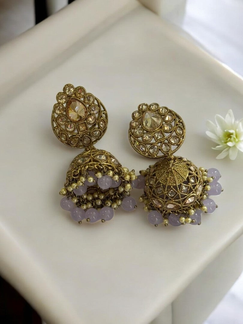 LIGHT PURPLE PASHMINAKSHI KUNDAN EARRINGS