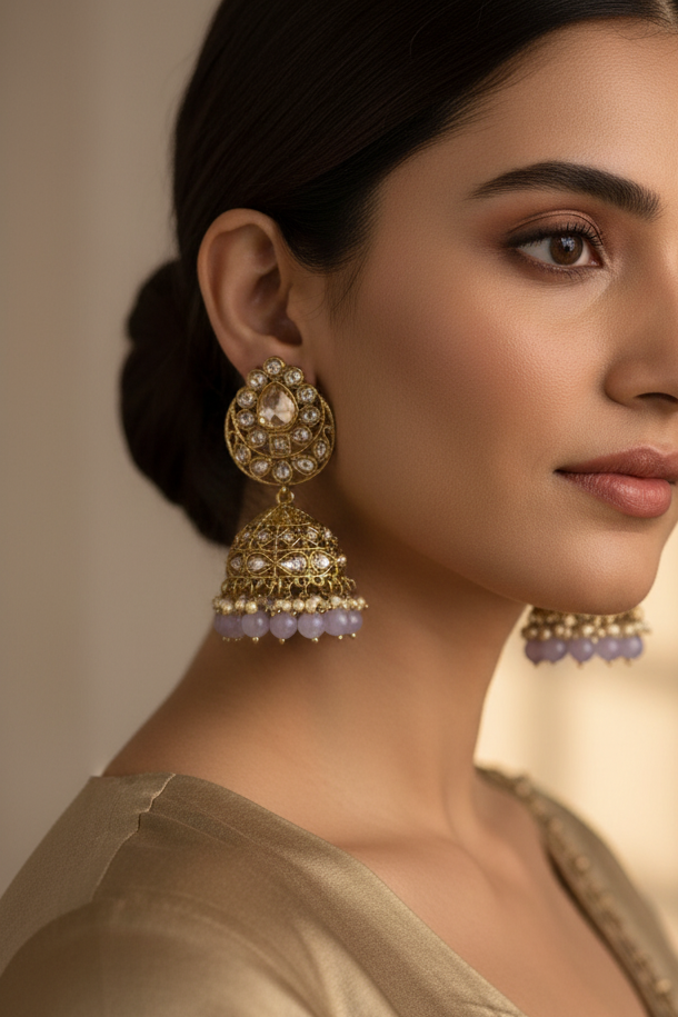 LIGHT PURPLE PASHMINAKSHI KUNDAN EARRINGS