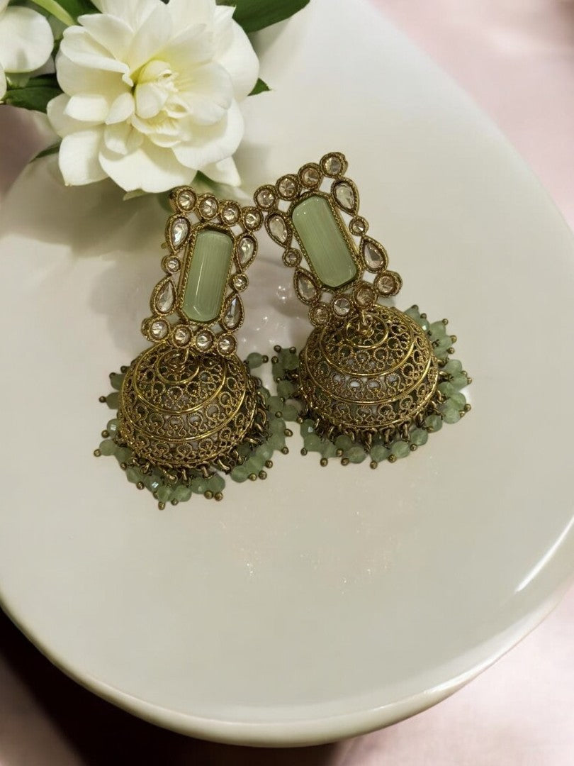 SEA GREEN GHATISHA KUNDAN EARRINGS