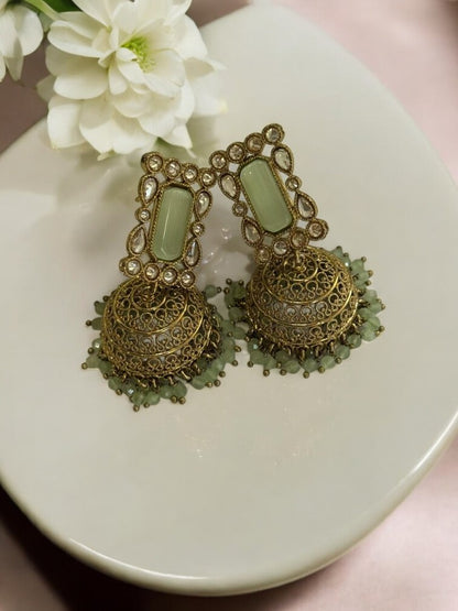 SEA GREEN GHATISHA KUNDAN EARRINGS