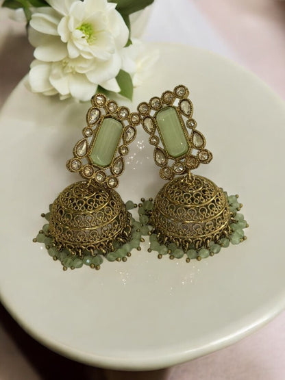 SEA GREEN GHATISHA KUNDAN EARRINGS