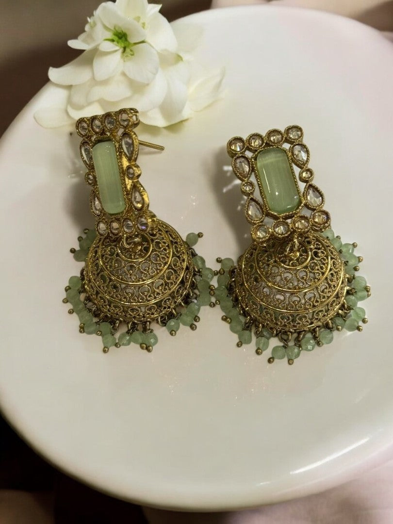 SEA GREEN GHATISHA KUNDAN EARRINGS
