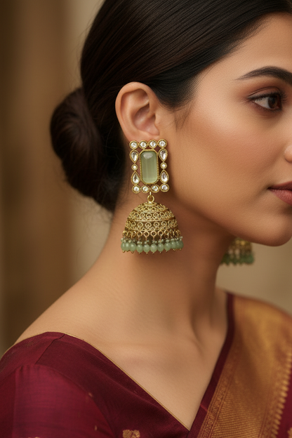 SEA GREEN GHATISHA KUNDAN EARRINGS