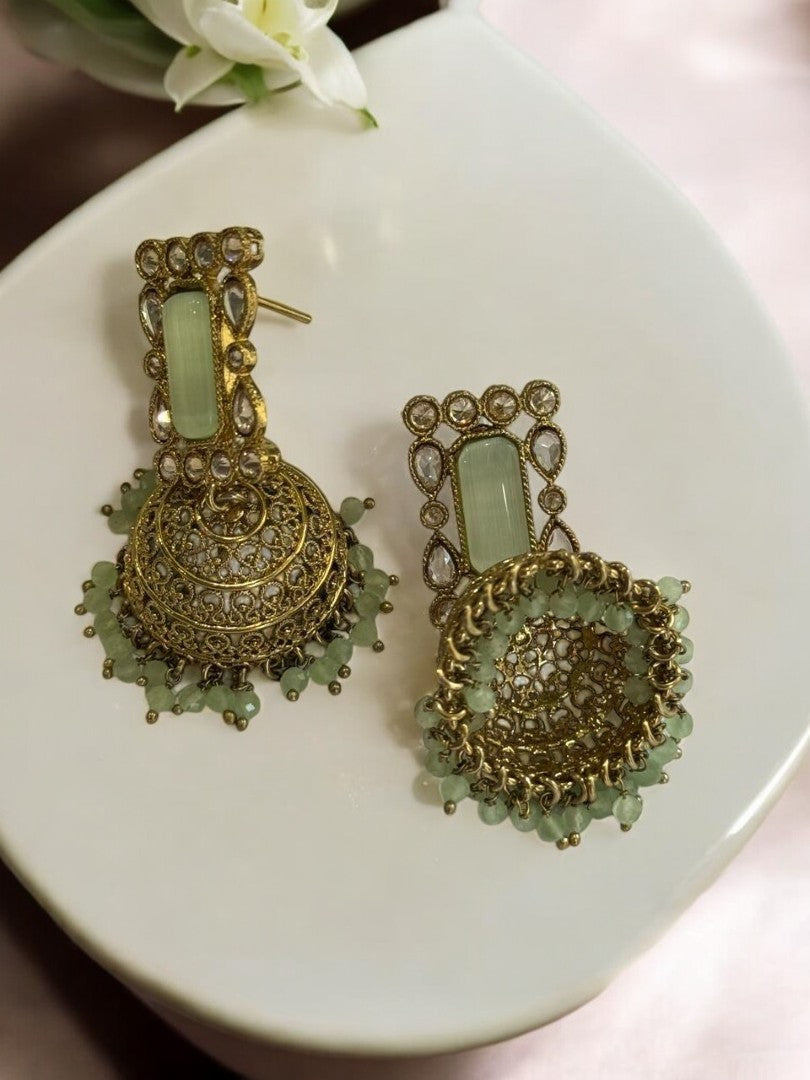 SEA GREEN GHATISHA KUNDAN EARRINGS