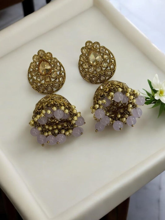 LIGHT PURPLE PASHMINAKSHI KUNDAN EARRINGS