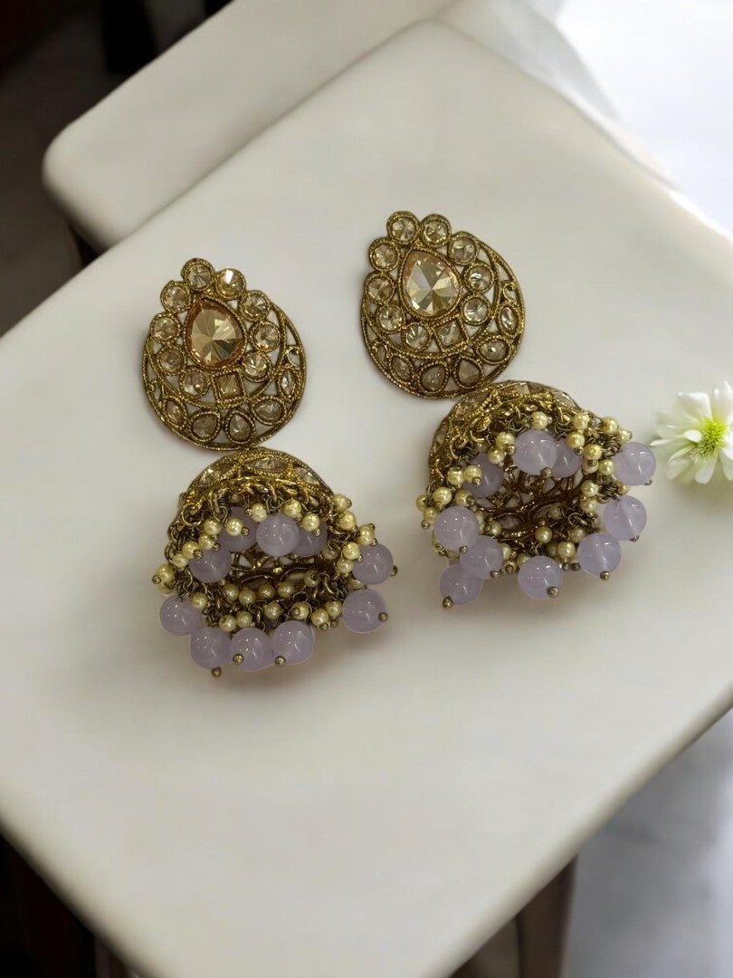 LIGHT PURPLE PASHMINAKSHI KUNDAN EARRINGS
