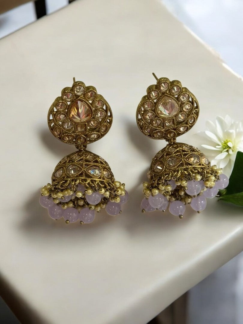 LIGHT PURPLE PASHMINAKSHI KUNDAN EARRINGS