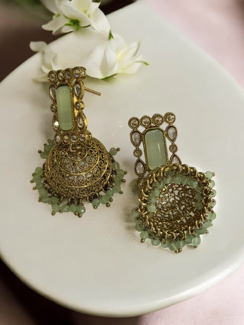 SEA GREEN GHATISHA KUNDAN EARRINGS