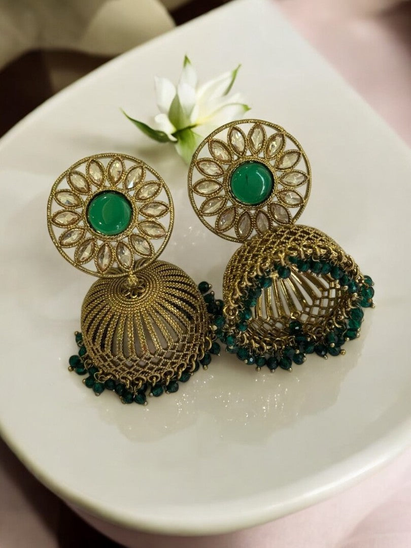 GREEN SHMIKSHA KUNDAN EARRINGS
