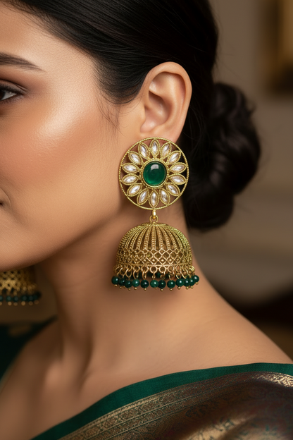 GREEN SHMIKSHA KUNDAN EARRINGS