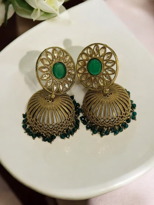 GREEN SHMIKSHA KUNDAN EARRINGS