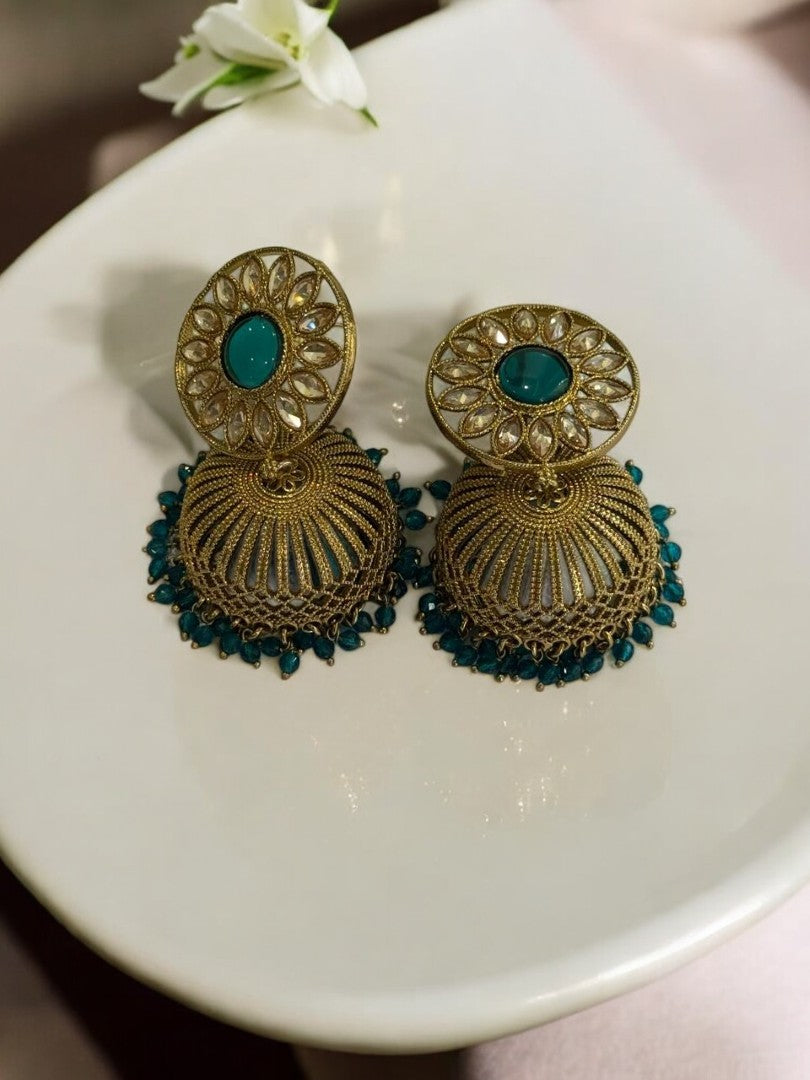 BLUE SHMIKSHA KUNDAN EARRINGS