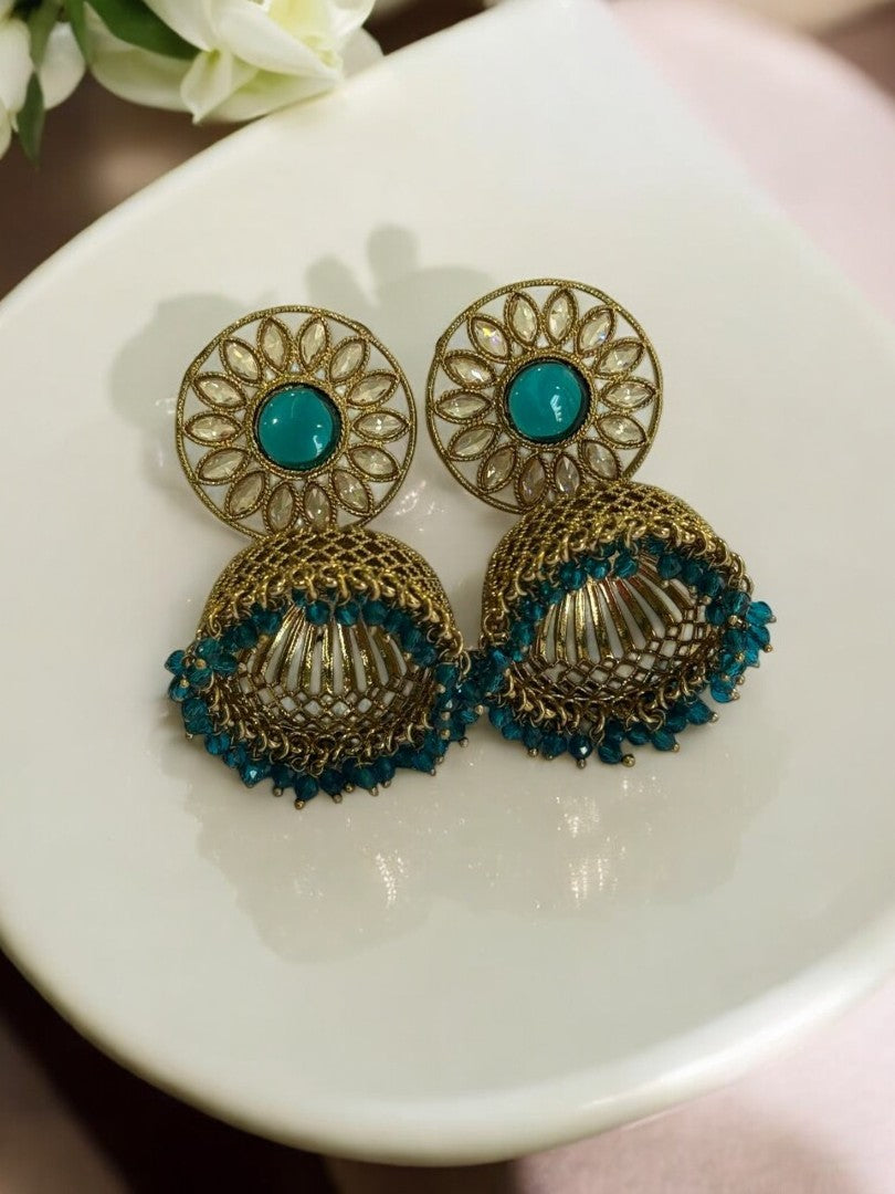 BLUE SHMIKSHA KUNDAN EARRINGS