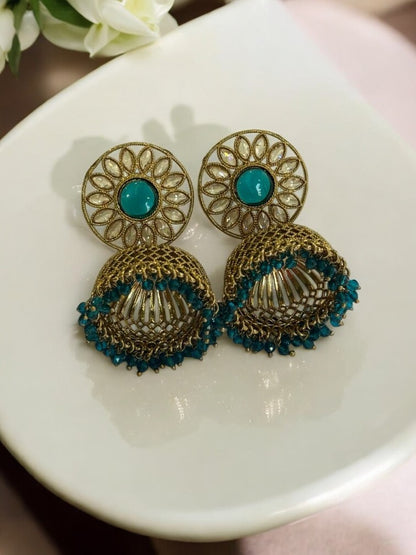 BLUE SHMIKSHA KUNDAN EARRINGS