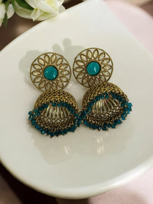 BLUE SHMIKSHA KUNDAN EARRINGS