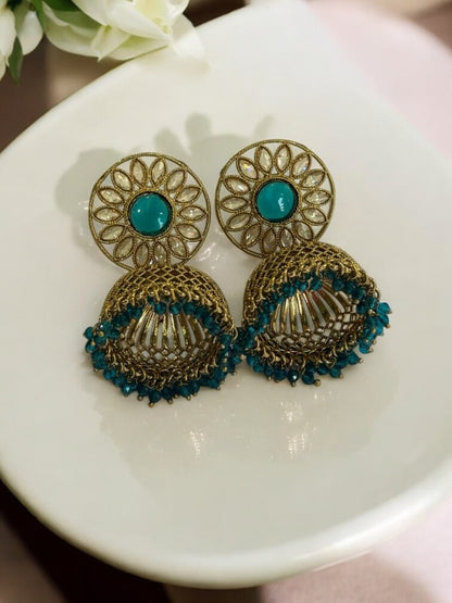 BLUE SHMIKSHA KUNDAN EARRINGS