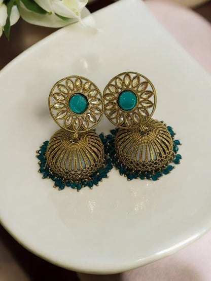 BLUE SHMIKSHA KUNDAN EARRINGS