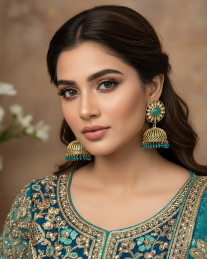 BLUE SHMIKSHA KUNDAN EARRINGS