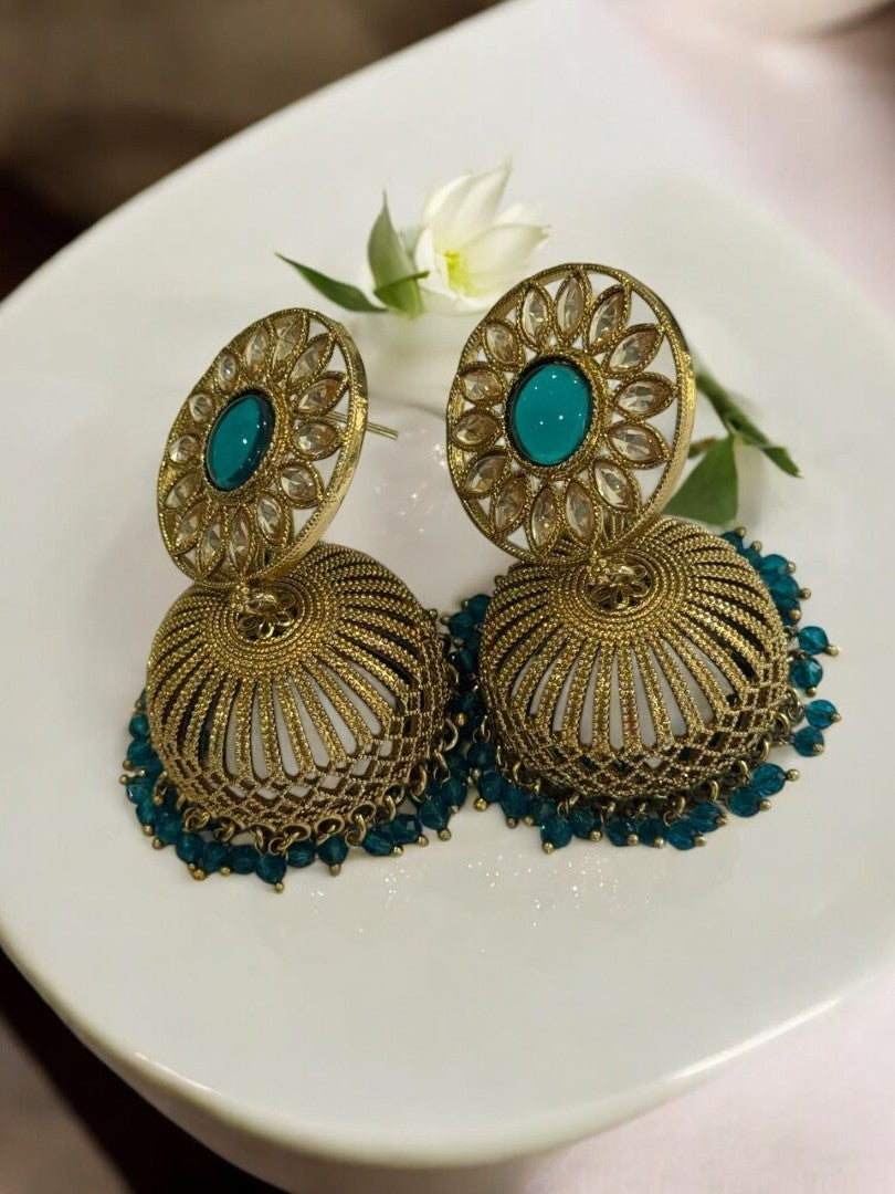 BLUE SHMIKSHA KUNDAN EARRINGS
