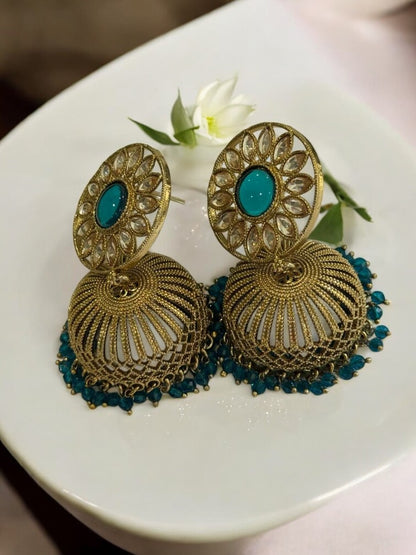 BLUE SHMIKSHA KUNDAN EARRINGS