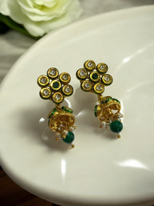 GREEN ARNAVEKSHA KUNDAN EARRINGS