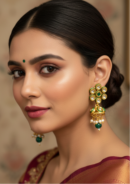 GREEN ARNAVEKSHA KUNDAN EARRINGS