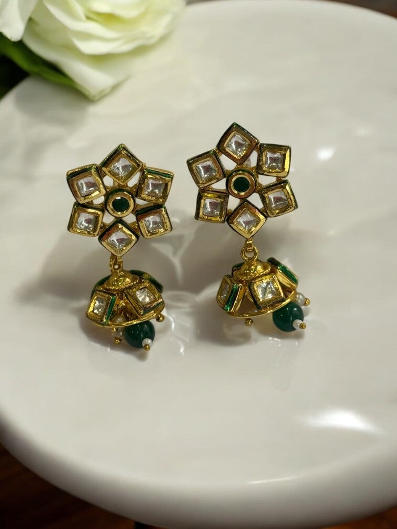 GREEN VEKSHA KUNDAN EARRINGS