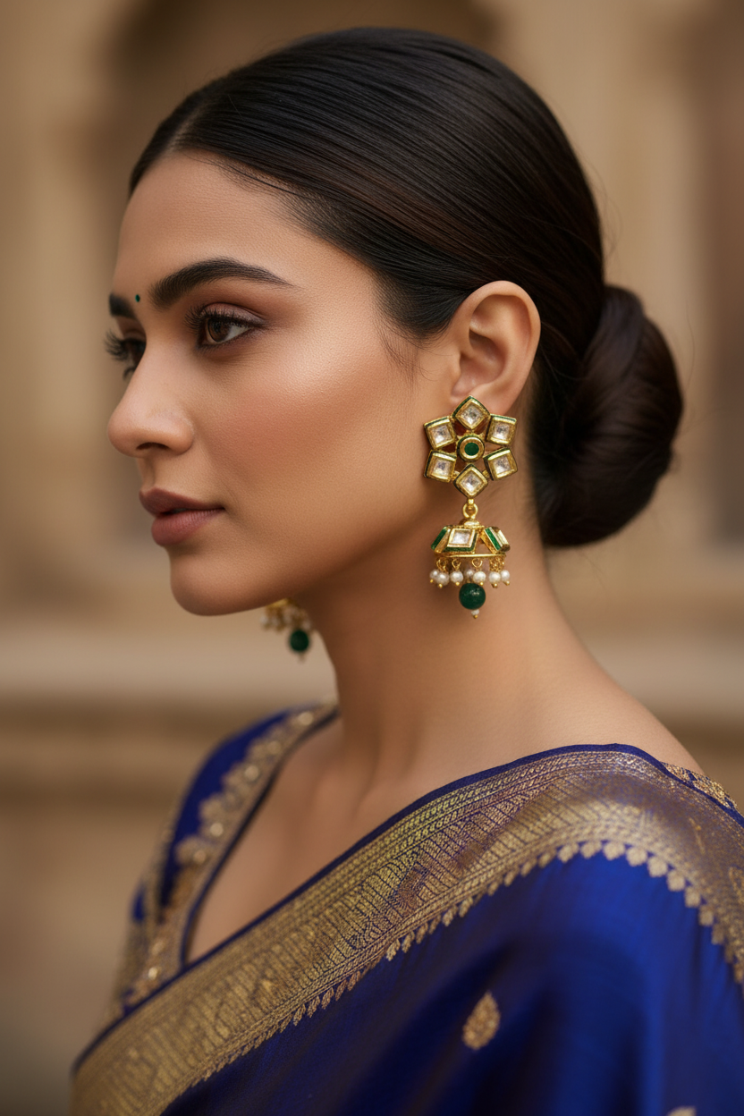 GREEN VEKSHA KUNDAN EARRINGS