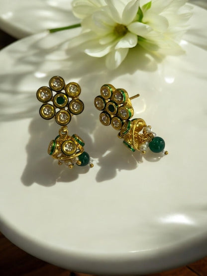 GREEN ARNAVEKSHA KUNDAN EARRINGS